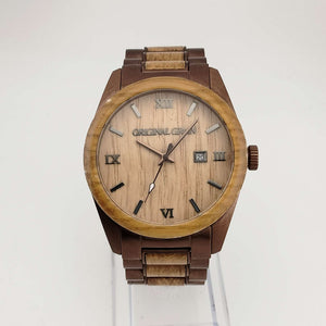 Original Grain, Men's Large Wood and Copper Tone Quartz Watch, Date Window