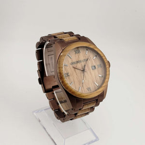 Original Grain, Men's Large Wood and Copper Tone Quartz Watch, Date Window