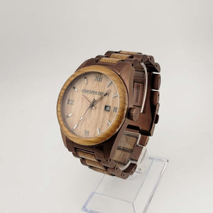 Original Grain, Men's Large Wood and Copper Tone Quartz Watch, Date Window