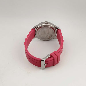 Relic Women's Silver Tone Watch, Round Dial, Jewel Details, Pink Rubber Adjustable Strap