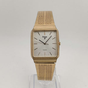 Pulsar Men's Gold Tone Quartz Watch, Rectangular Dial, Adjustable Mesh Strap