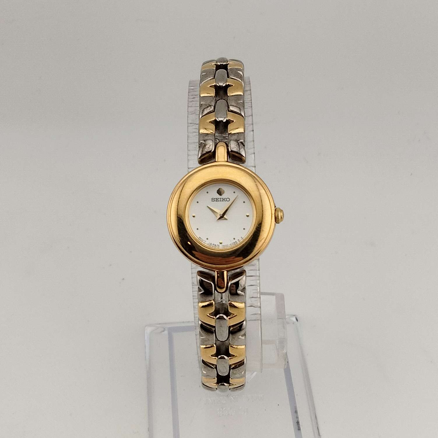 Seiko Women's Gold Tone Watch, Silver Tone Accents, Round Face, Unique Thick Bezel, Bracelet Strap