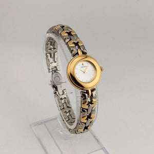 Seiko Women's Gold Tone Watch, Silver Tone Accents, Round Face, Unique Thick Bezel, Bracelet Strap