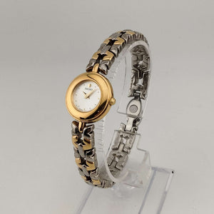 Seiko Women's Gold Tone Watch, Silver Tone Accents, Round Face, Unique Thick Bezel, Bracelet Strap