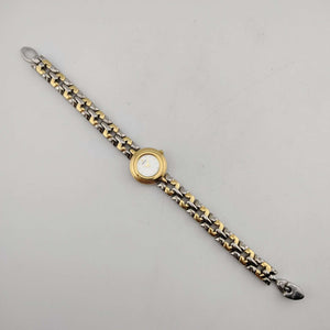 Seiko Women's Gold Tone Watch, Silver Tone Accents, Round Face, Unique Thick Bezel, Bracelet Strap