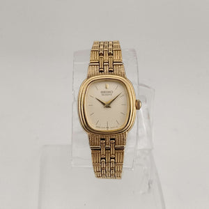 Seiko Women's All Gold Tone Quartz Watch, Oval Dial, Woven Style Bracelet Strap