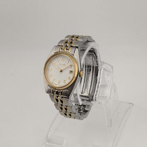 Seiko Men's Silver Tone Watch, Gold Tone Accents, Round White Dial, Date Window, Bracelet Strap