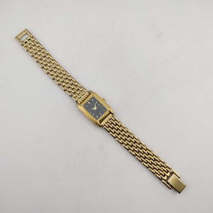 Seiko Women's Gold Tone Watch, Black Rectangular Dial, Thick Bezel Detail, Bracelet Strap