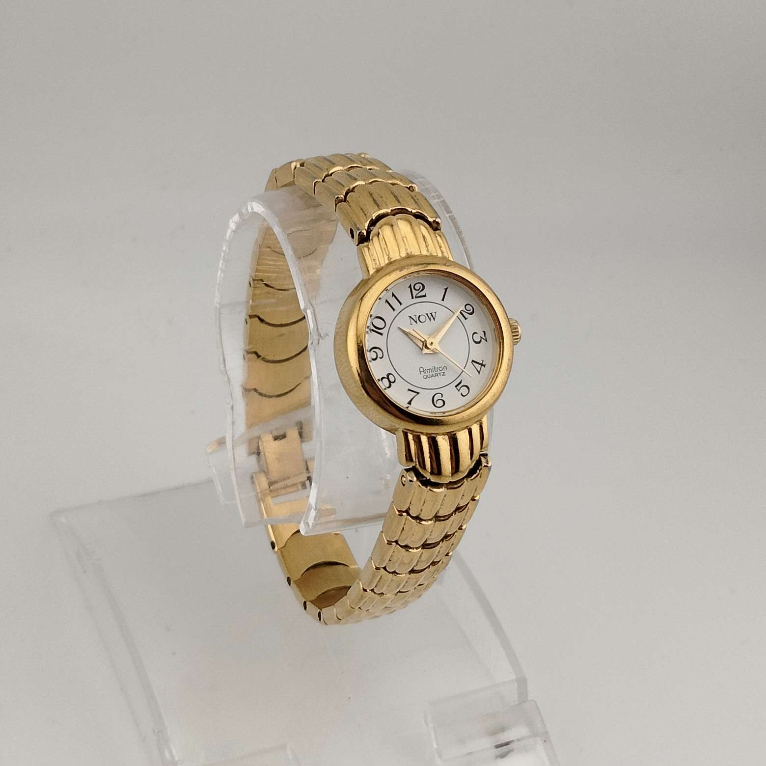 Armitron Women's Gold Tone Quartz Watch, Round White Dial, Bracelet Strap