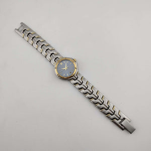 Seiko Silver Tone Watch, Gold Tone Accents, Round Blue Dial, Date Window, Bezel Detail, Bracelet Strap