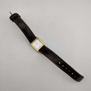 Skagen Unisex Gold Tone Watch, White Square Dial, Jewel Details, Genuine Brown Leather Strap