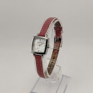 Skagen Women's Petite Silver Tone Watch, Square Mother of Pearl Dial, Genuine Pink Leather Strap