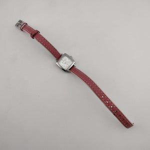 Skagen Women's Petite Silver Tone Watch, Square Mother of Pearl Dial, Genuine Pink Leather Strap