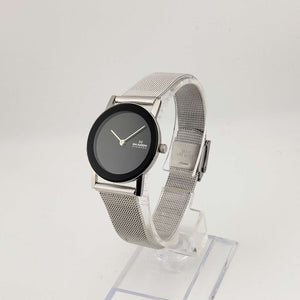 Skagen Unisex Silver Tone Quartz Watch, Round Black Minimalist Dial, Mesh Strap