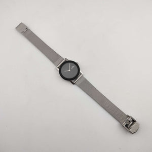 Skagen Unisex Silver Tone Quartz Watch, Round Black Minimalist Dial, Mesh Strap