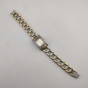 Anne Klein Women's Silver Tone Watch, Gold Tone Accents, Rectangular Dial, Link Strap