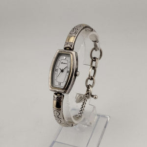 Brighton Women's Silver Tone Watch, White Oval Dial with Flat Sides, Link Strap