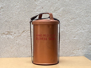 Vintage Copper Hand Red Flair Distress Signal Cannister with Leather Strap