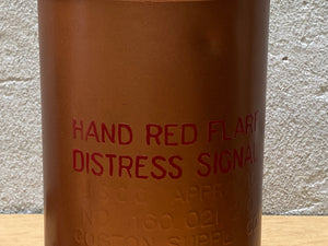 Vintage Copper Hand Red Flair Distress Signal Cannister with Leather Strap