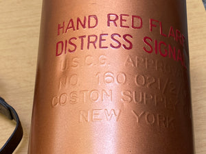 Vintage Copper Hand Red Flair Distress Signal Cannister with Leather Strap