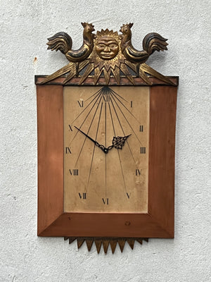 Large Palladio Hand Carved Wood Venetian Italian Wall Clock, with Sun and Chickens