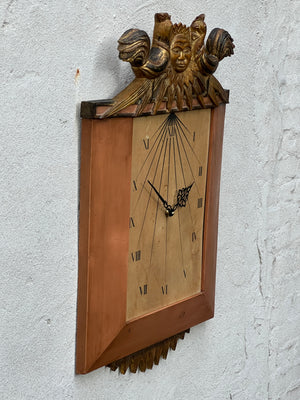 Large Palladio Hand Carved Wood Venetian Italian Wall Clock, with Sun and Chickens