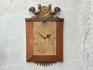 Large Palladio Hand Carved Wood Venetian Italian Wall Clock, with Sun and Chickens