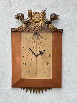 Large Palladio Hand Carved Wood Venetian Italian Wall Clock, with Sun and Chickens