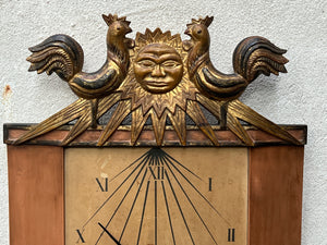 Large Palladio Hand Carved Wood Venetian Italian Wall Clock, with Sun and Chickens