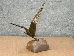 Jere Brass Bird in Flight Pink Granite 1968 Signed