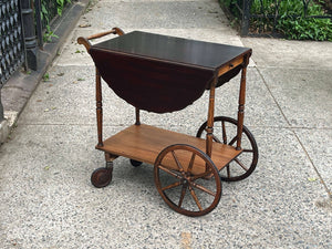 Paalman Drop Handle Wooden Tea Cart, Drop Sides, Wagon Wheels, 100% Restored