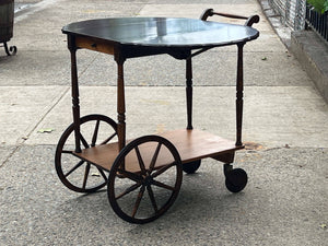 Paalman Drop Handle Wooden Tea Cart, Drop Sides, Wagon Wheels, 100% Restored