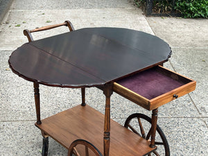 Paalman Drop Handle Wooden Tea Cart, Drop Sides, Wagon Wheels, 100% Restored