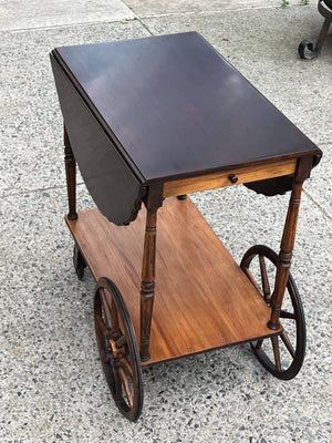 Paalman Drop Handle Wooden Tea Cart, Drop Sides, Wagon Wheels, 100% Restored