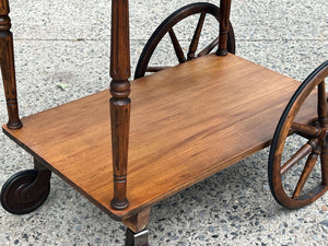 Paalman Drop Handle Wooden Tea Cart, Drop Sides, Wagon Wheels, 100% Restored