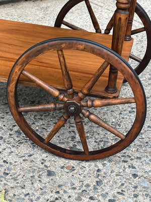 Paalman Drop Handle Wooden Tea Cart, Drop Sides, Wagon Wheels, 100% Restored