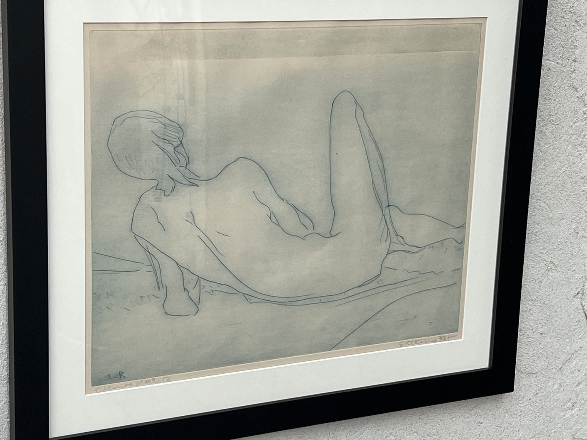 "Pat" Nude Sketch, Signed Print by Etienne Ret, Framed