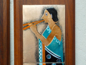 I Like Mike's Mid-Century Modern Wall Decor & Art Orange & Aqua Blue Enameled Roman - Greco / Greek / Grecian / Etruscan Wall Hangings