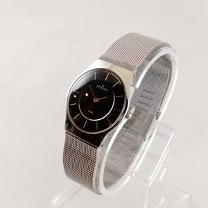 I Like Mikes Mid Century Modern Watches Skagen Men's Stainless Steel Round Watch, Black Dial, Mesh Strap